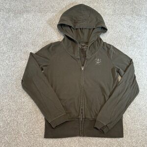 American Eagle Outfitters Olive Green Zip Up Hoodie Anchor Logo Women's size M